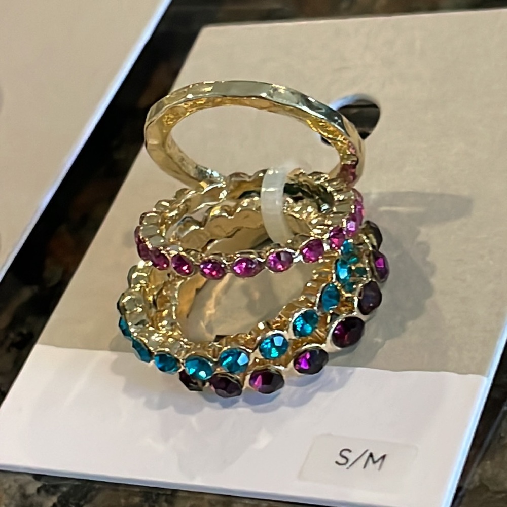 BP Gold Tone Rhinestone Stacking Rings - Picture 2 of 4